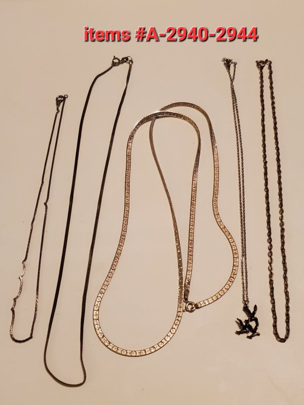 5 Necklaces, items # A-2940-2944,. wt. 25 grams.